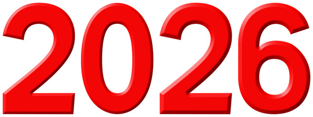 Inscription 2026, isolated on white background, 3d render