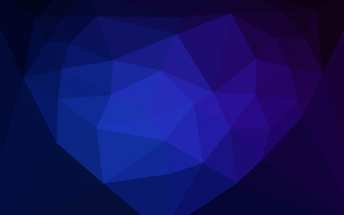 Dark BLUE vector shining triangular backdrop with a heart in a centre.