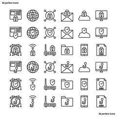 Internet Security Outline Icons perfect pixel. 