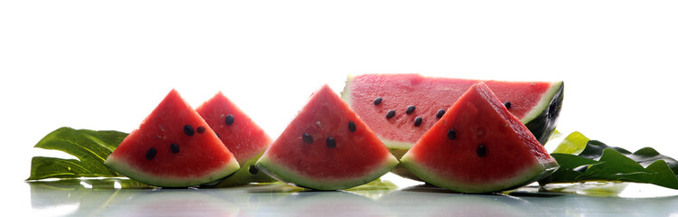 watermelon on table. juicy summer fruit in slices.