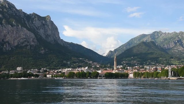 Panorama of Lecco Lake from Malgrate side, Lombardy, Italy