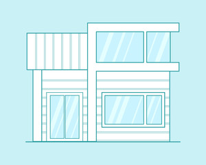 Modern house. Line art style vector illustration.