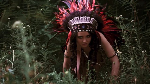 dangerous woman is stealing in the dark forest