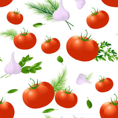 Tomato, spices and herbs. Seamless pattern