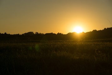 Sunrise and sunset over the hills and town. Slovakia