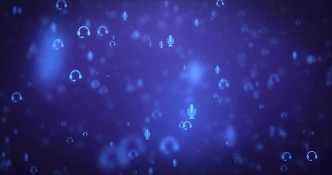 Loopable animation modern moving blue microphone icons background.