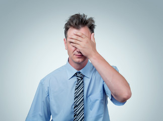 Facepalm man, Portrait businessman in shirt and tie epic fail emotion. 