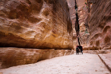 Horse cart for tourists galloping through the Sig valley, Petra, Jordan