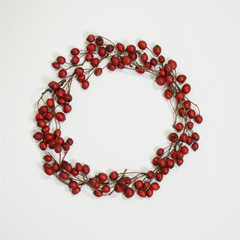Frame of hawthorn berries. Autumn berries concept with space for text. Top view, flat lay