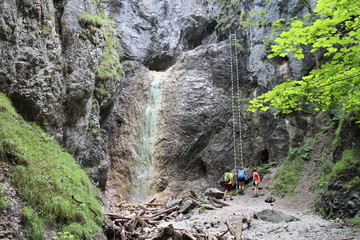 Waterfall with ladder in Canyon Piecky in Slovenský raj (Slovak Paradise National Park),Slovakia