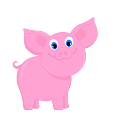 Funny pig cartoon. Vector illustration of cute pink pig cartoon isoleted on white.