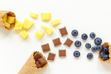 fruit in a waffle cone for ice cream