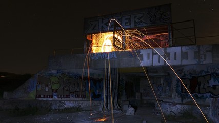 Fototapeta na wymiar Steel Wool in Abandoned Warehouse 