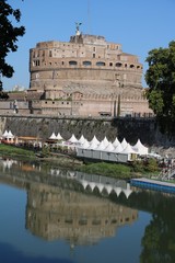 Mausoleo di Adriano and Angel Bridge on the Tiber River in Rome, Italy 