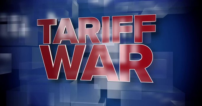 A red and blue dynamic 3D Tariff War title page background animation.  	