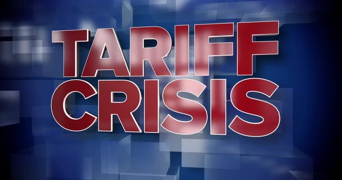 A red and blue dynamic 3D Tariff Crisis title page background animation.  	