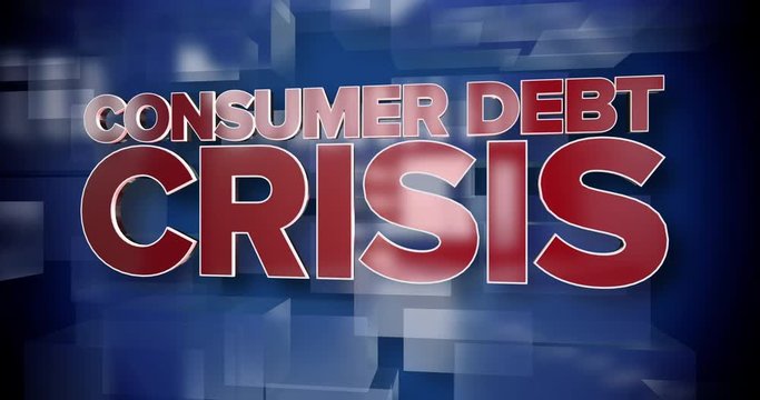 A red and blue dynamic 3D Consumer Credit Crisis title page background animation.  	