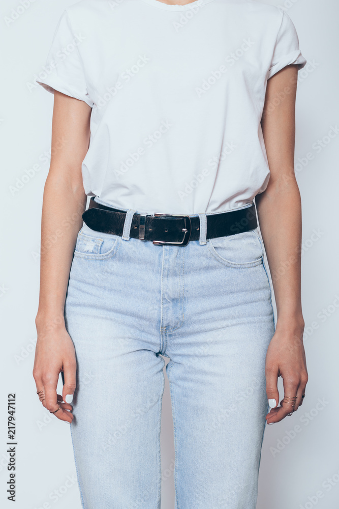 Wall mural Unrecognizable young woman wearing blanc white t-shirt