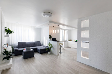 Bright open space of a loft apartment