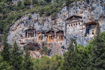Fototapeta na wymiar Lycian tombs of ancient Kaunos town near Dalyan village in Mugla Province of Turkey