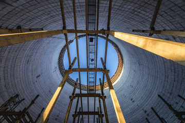 Inside the Chernobyl Nuclear Power Station cooling tower, Chernobyl Exclusion Zone, Ukraine