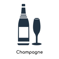 Champagne icon vector isolated on white background, Champagne sign , filled dark symbol