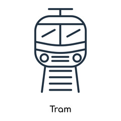 Tram icon vector isolated on white background, Tram sign , thin symbols or lined elements in outline style