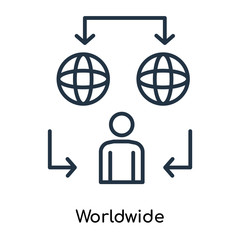 Worldwide icon vector isolated on white background, Worldwide sign , thin symbols or lined elements in outline style