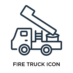 Fototapeta na wymiar Fire truck icon vector isolated on white background, Fire truck sign , thin elements or linear logo design in outline style