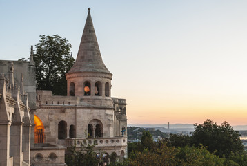 Fototapeta na wymiar South Gate of Fisherman's Bastion in Budapest at Sunrise