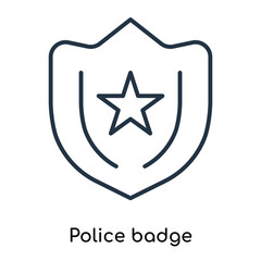 Police badge icon vector isolated on white background, Police badge sign , thin symbols or lined elements in outline style