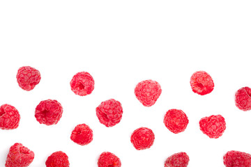 raspberries isolated on white background with copy space for your text. Top view. Flat lay pattern