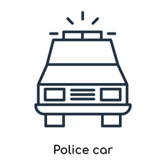 Police car icon vector isolated on white background, Police car sign , thin symbols or lined elements in outline style © Sabina Rahimova