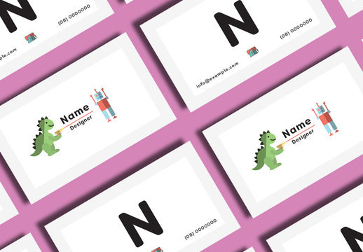 Business Card Layout with Robot Illustration