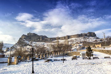Landscape of Kars Castle in Turkey.