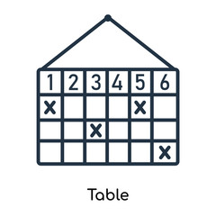 Table icon vector isolated on white background, Table sign , thin symbols or lined elements in outline style