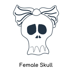 Female Skull icon vector isolated on white background, Female Skull sign , illustration with thin symbols or lined elements in outline style