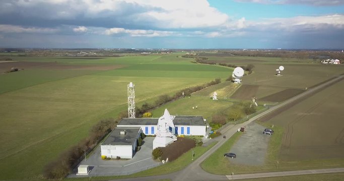 Aerial footage of a space surveillance station in Leeheim, Hesse, Germany.