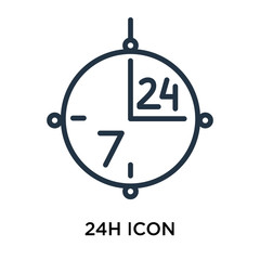 24h icon vector isolated on white background, 24h sign , thin elements or linear logo design in outline style