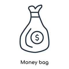 Money bag icon vector isolated on white background, Money bag sign , thin symbols or lined elements in outline style