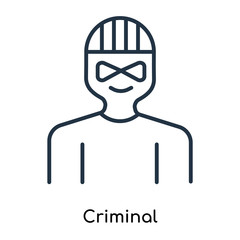 Criminal icon vector isolated on white background, Criminal sign , thin symbols or lined elements in outline style