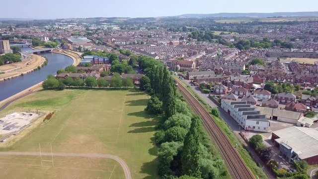 Following a train leaving Exeter, England, AERIAL