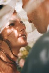 Sensual portrait of a young couple. Wedding photo outdoor