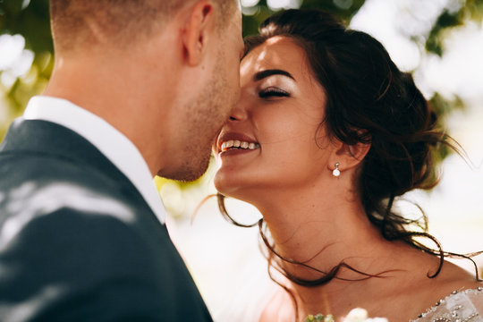 Sensual portrait of a young couple. Wedding photo outdoor