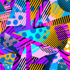 Fototapeta premium Abstract geometrical seamless rough grunge pattern, modern design template. Hipster hypebeast painted style textu