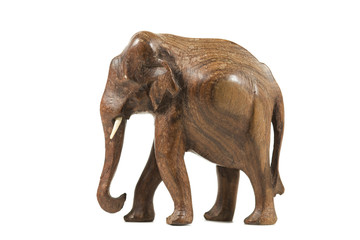carved wooden wooden elephant on white background