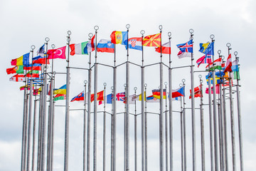 Flags of European states on flagpoles