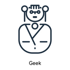 Geek icon vector isolated on white background, Geek sign , thin symbols or lined elements in outline style