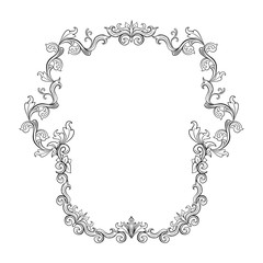 Floral border for picture. Italian vintage ornament for photo. Isolated Retro divider with swirl for greeting card or wedding, decoration vignette. Royal flourish, headpiece template