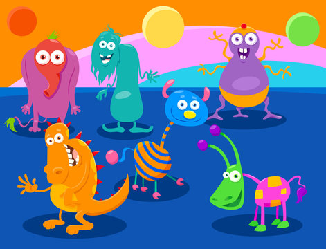 Cartoon Fantasy Monster Characters group